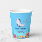 Gobelets En Papier Cute Narwhal Fish Unicorn Baleine mer Anniversaire (Recto)