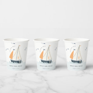 Gobelets En Papier Cute Nautical Blue Sailboat Baby shower Pastel