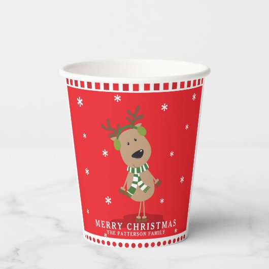 Gobelets En Papier Cute Noël Reindeer Kids Winter Personnalisé (Verso)