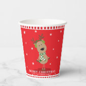 Gobelets En Papier Cute Noël Reindeer Kids Winter Personnalisé (Recto)