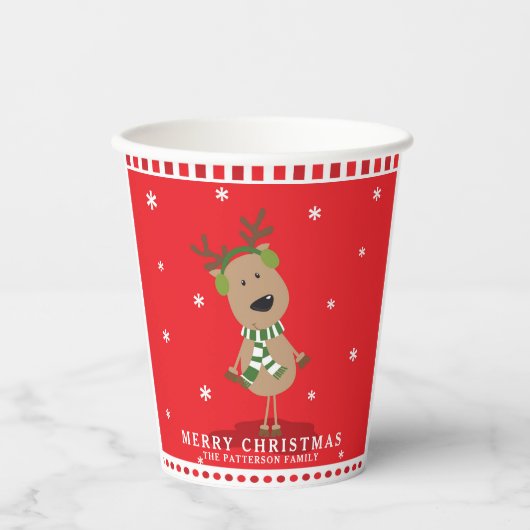Gobelets En Papier Cute Noël Reindeer Kids Winter Personnalisé (Recto)