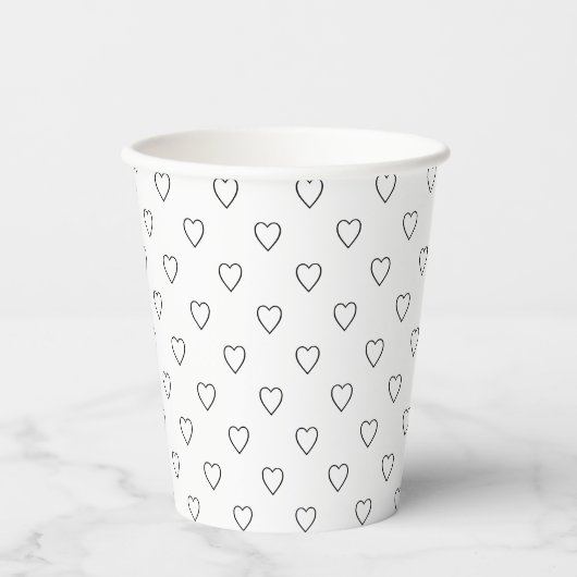 Gobelets En Papier Cute noir blanc coeurs motif moderne chic (Recto)