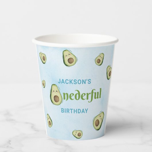 Gobelets En Papier Cute Onedering Avocado 1er anniversaire fête (Recto)