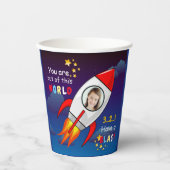 Gobelets En Papier Cute Outer Space Rocket Ship Blast Off Birthday (Recto)