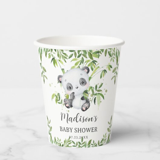 Gobelets En Papier Cute Panda Bear Cub Bambou Baby shower vert (Recto)
