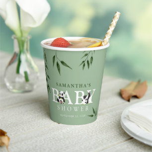 Gobelets En Papier Cute Panda & Foliage Baby shower neutre