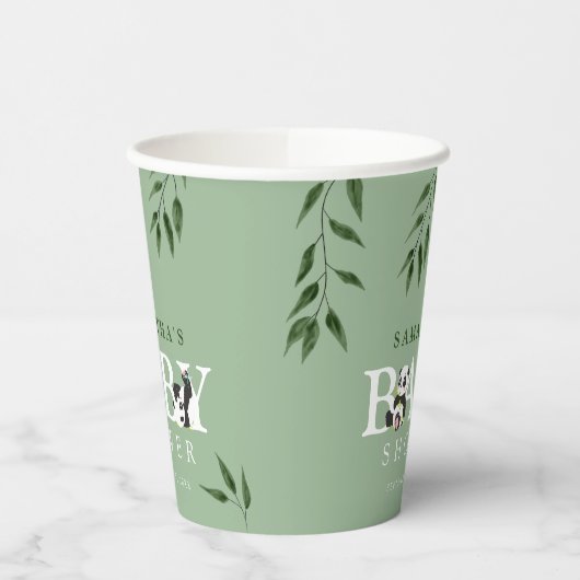 Gobelets En Papier Cute Panda & Foliage Baby shower neutre (Gauche)