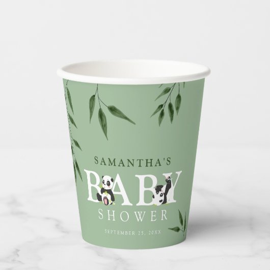 Gobelets En Papier Cute Panda & Foliage Baby shower neutre (Recto)