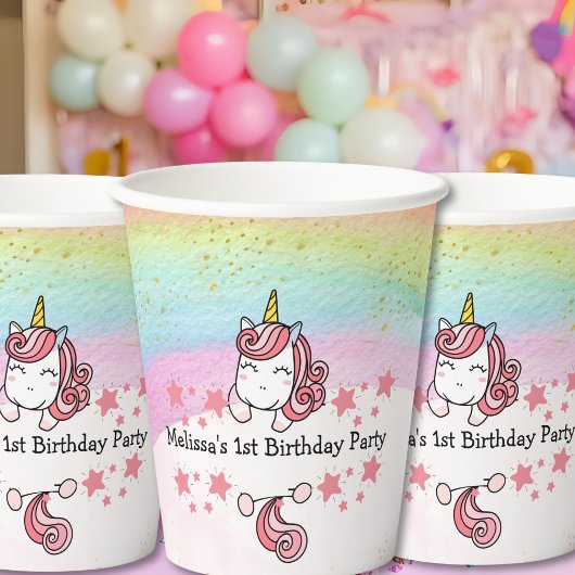 Gobelets En Papier Cute Pastel Unicorn & Rainbow Birthday Party