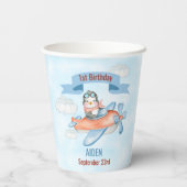 Gobelets En Papier Cute Penguin Avion Bleu 1er anniversaire (Verso)