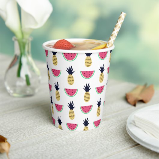 Gobelets En Papier Cute Pineapple et Watermelon Doodle Pattern (Insitu)