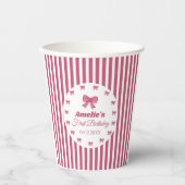 Gobelets En Papier Cute Pink Bow First Birthday  (Recto)