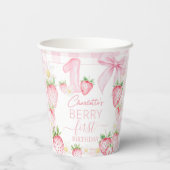 Gobelets En Papier Cute Pink Strawberries Berry First 1st Birthday (Verso)