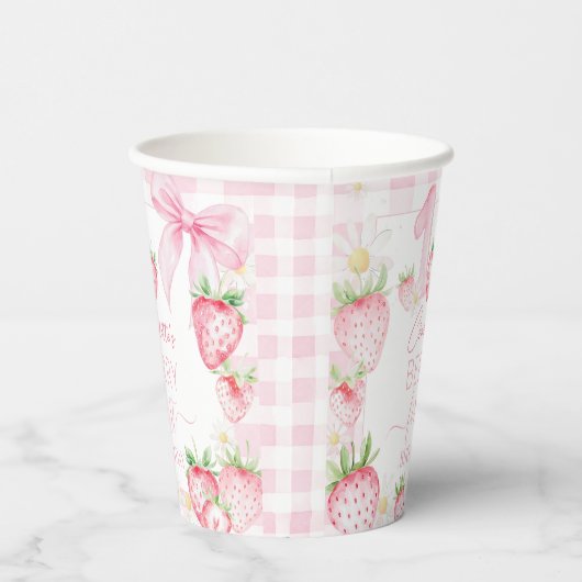Gobelets En Papier Cute Pink Strawberries Berry First 1st Birthday (Droite)