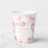 Gobelets En Papier Cute Pink Strawberries Berry First 1st Birthday (Recto)