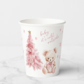 Gobelets En Papier Cute Pink Winter Teddy Bear Bow Baby Girl Shower (Verso)