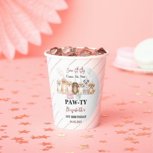 Gobelets En Papier Cute Puppy Dog Boy 1st Birthday | Pawty Time First (Insitu)