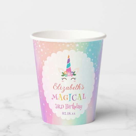 Gobelets En Papier Cute Rainbow Unicorn Magique fête d'anniversaire (Verso)