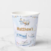 Gobelets En Papier Cute Retro Blue Avion 1er anniversaire (Recto)