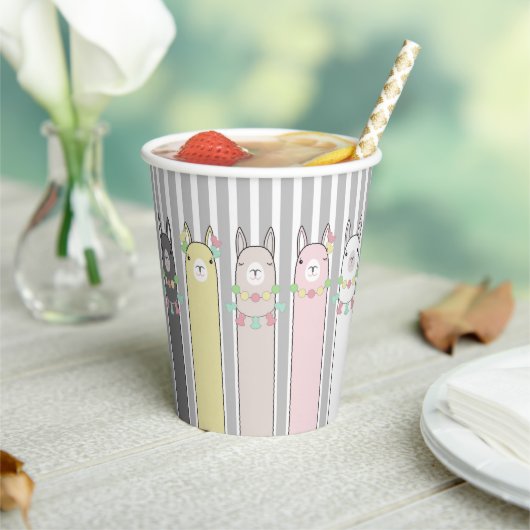 Gobelets En Papier Cute Retro Coloré Llamas Personnalisé (Insitu)