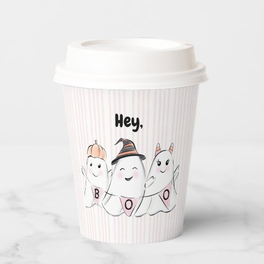 Gobelets En Papier Cute rose Ghost Boos Halloween (Recto)