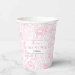 Gobelets En Papier Cute Safari Toile de Jouy Baby shower rose