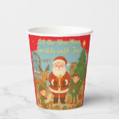 Gobelets En Papier Cute Santa & Elves New Year Holiday Card (Verso)