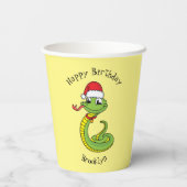 Gobelets En Papier Cute serpent vert avec chapeau santa dessin animé (Verso)