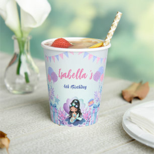 Gobelets En Papier Cute Sirène Arc-en-ciel Aquarelle fête d'anniversa