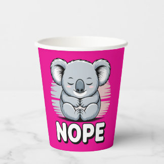 Gobelets En Papier Cute Sleeping Koala “Nope” Funny Cartoon