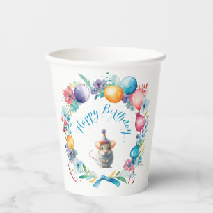 Gobelets En Papier Cute souris portant un Casquette de fête