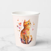 Gobelets En Papier Cute Tabby Chat avec Coeurs (Verso)