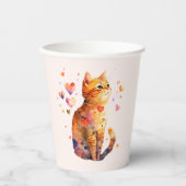 Gobelets En Papier Cute Tabby Chat avec Coeurs (Recto)