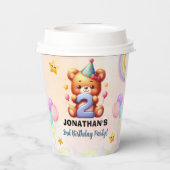 Gobelets En Papier Cute Teddy Bear 2nd Birthday | Rainbow & Balloons (Verso)