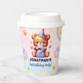 Gobelets En Papier Cute Teddy Bear 2nd Birthday | Rainbow & Balloons (Recto)