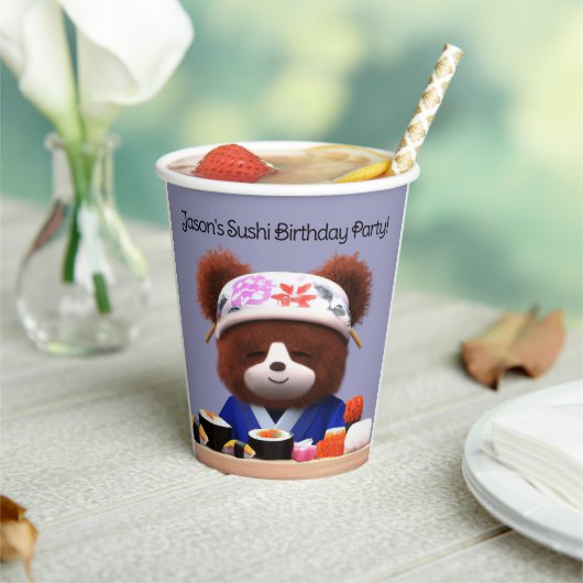 Gobelets En Papier Cute Teddy Bear Sushi Chef Fête d'anniversaire (Insitu)