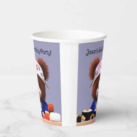 Gobelets En Papier Cute Teddy Bear Sushi Chef Fête d'anniversaire (Droite)