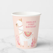 Gobelets En Papier Cute Tout Llama Fun Rose 1er Anniversaire (Recto)