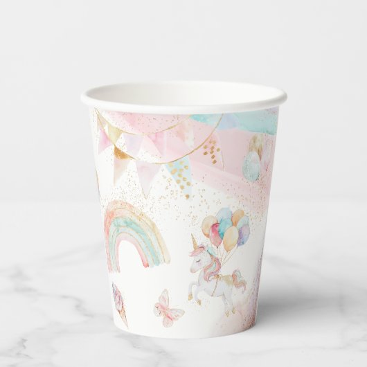 Gobelets En Papier Cute Unicorn Pastel Rainbow Anniversaire (Verso)