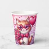 Gobelets En Papier Cute Valentine's day cat/chaton (Verso)