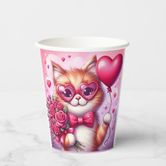 Gobelets En Papier Cute Valentine's day cat/chaton (Recto)