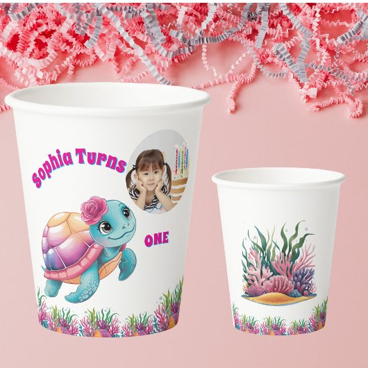 Gobelets En Papier Cute Whimsical Floral Tortue photo Anniversaire