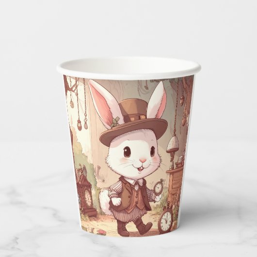 Gobelets En Papier Cute White Rabbit Wonderland Whimsical Timekeeper (Verso)