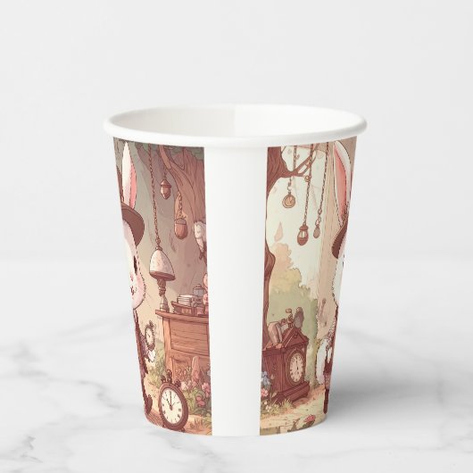 Gobelets En Papier Cute White Rabbit Wonderland Whimsical Timekeeper (Gauche)