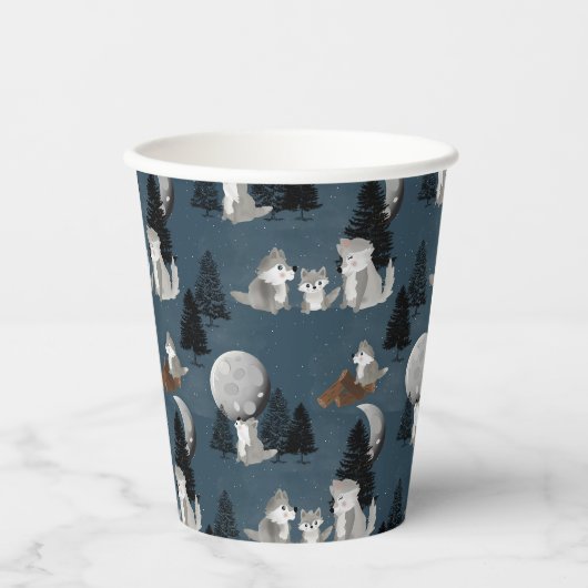 Gobelets En Papier Cute Wolf Pack Woodland Night Sky Moon (Recto)