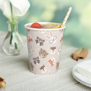 Gobelets En Papier Cute Woodland Animal Enfants Motif fête d'annivers