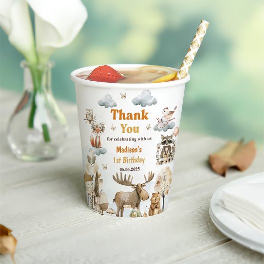 Gobelets En Papier Cute Woodland Animals 1st Birthday Party Paper Cup