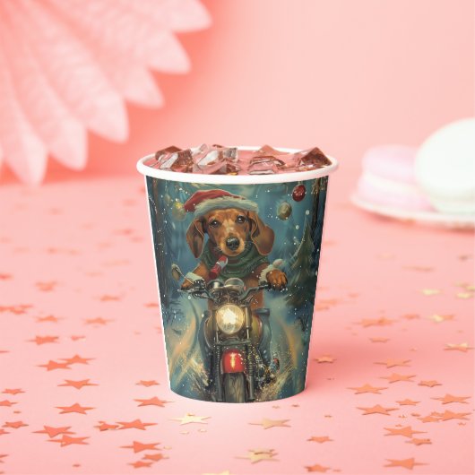 Gobelets En Papier Dachshund Chien équitation moto Noël (Insitu)