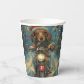 Gobelets En Papier Dachshund Chien équitation moto Noël (Verso)