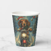 Gobelets En Papier Dachshund Chien équitation moto Noël (Recto)